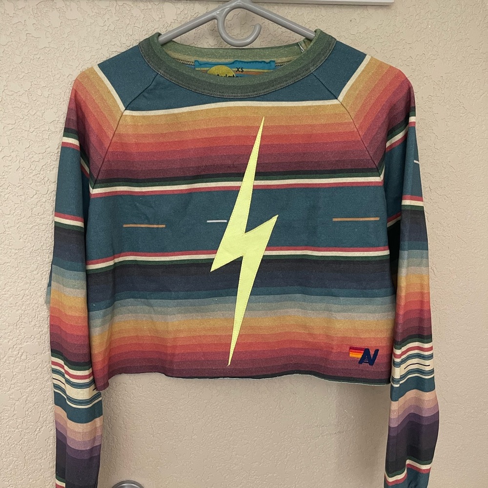 Aviator Nation Teal Serape Bolt Stitch Hoodie XS